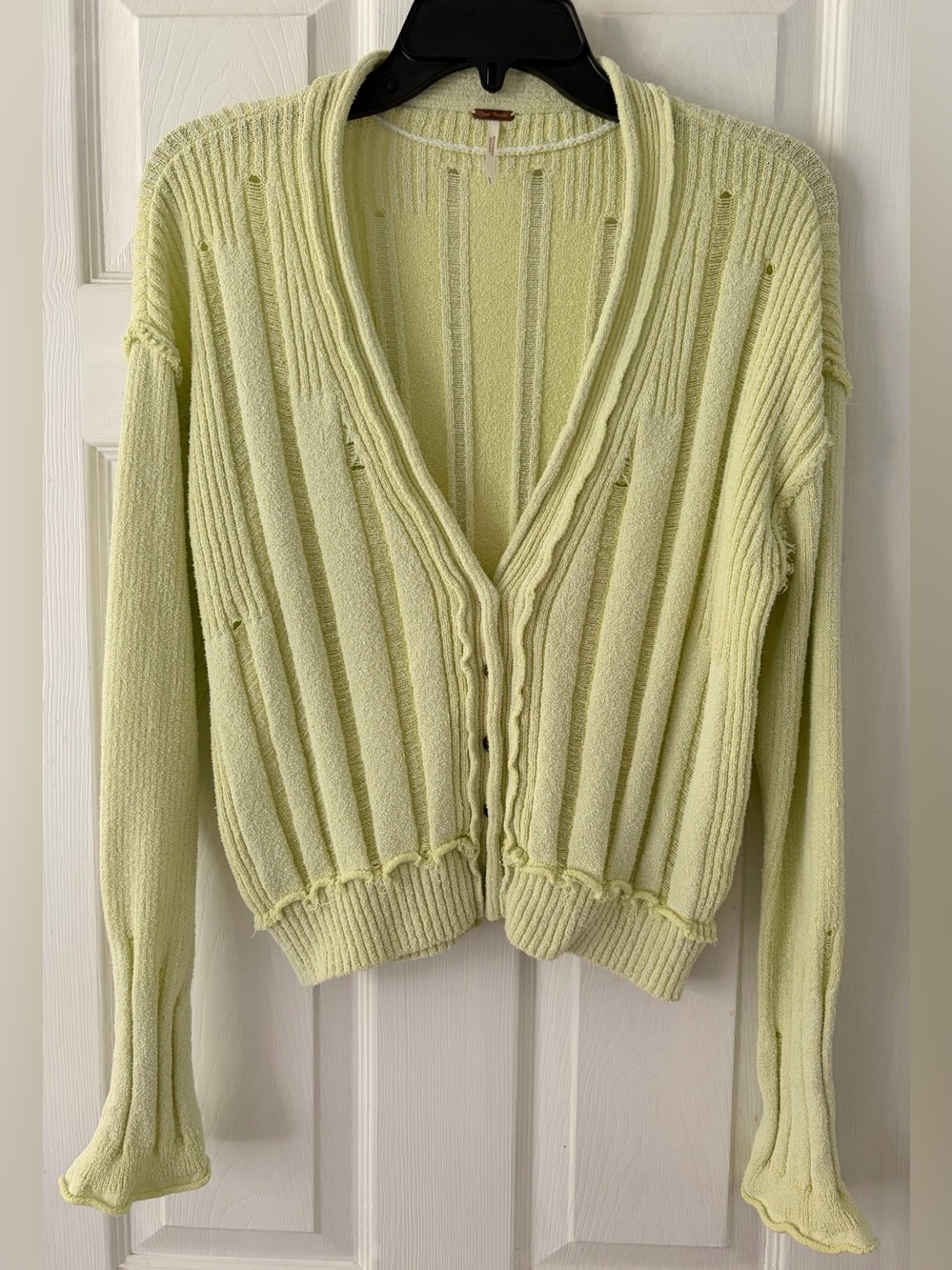 Free People Yellow Ribbed Button Cardigan